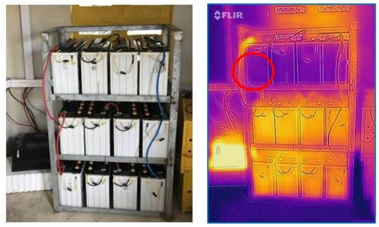 Imagen termográfica de baterías y conexiones eléctricas